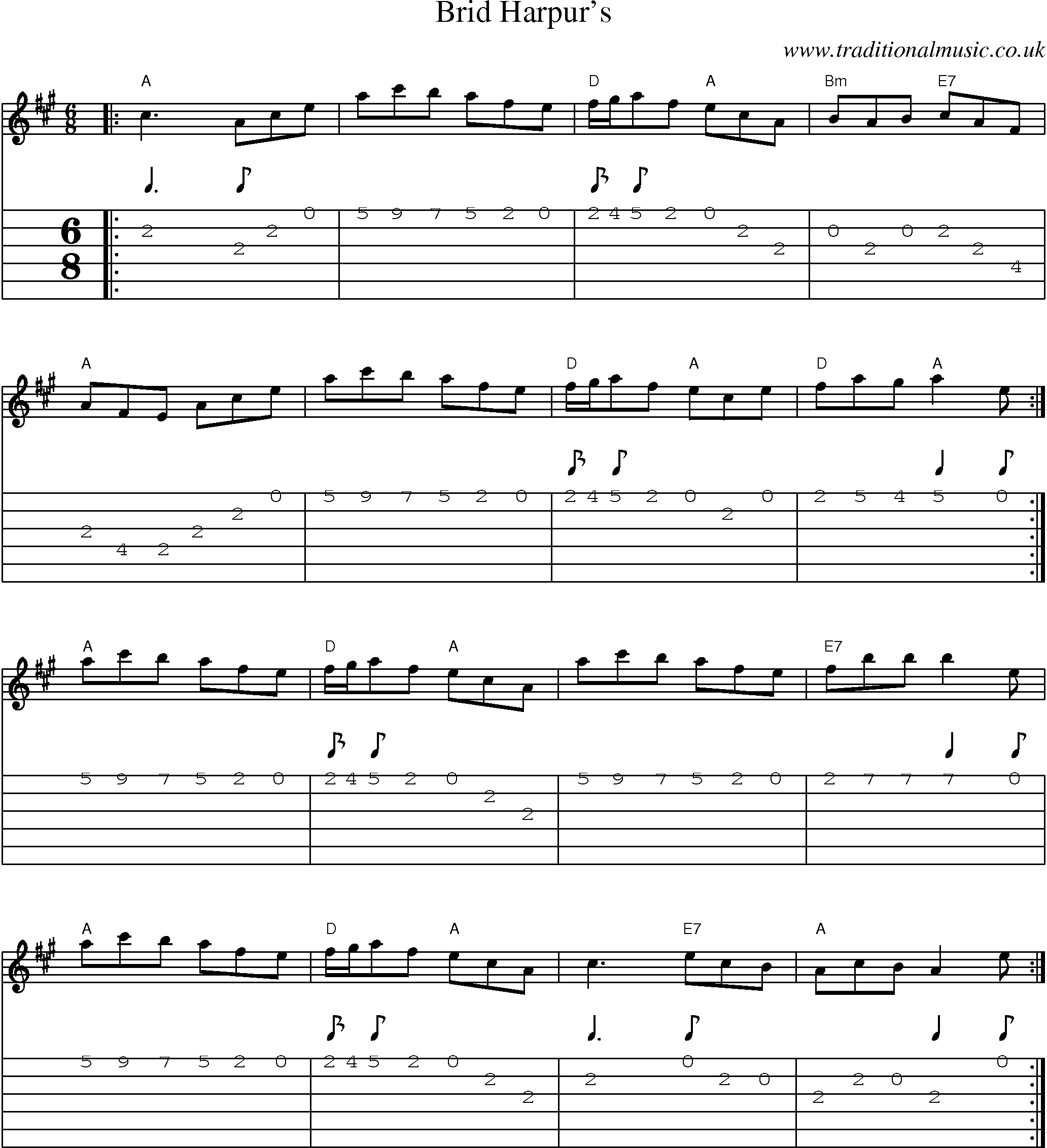 Music Score and Guitar Tabs for Brid Harpurs