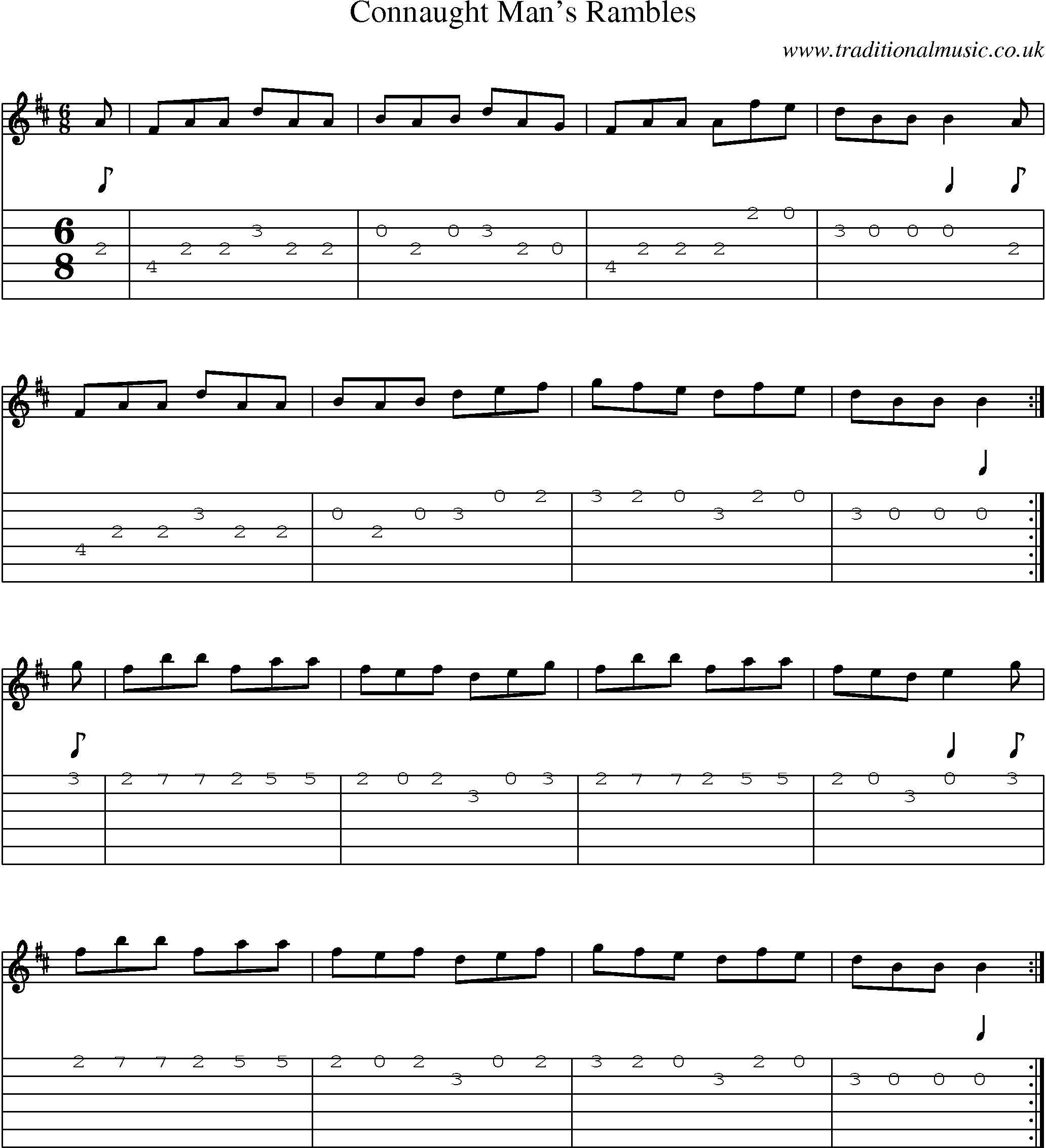 Music Score and Guitar Tabs for Connaught Mans Rambles