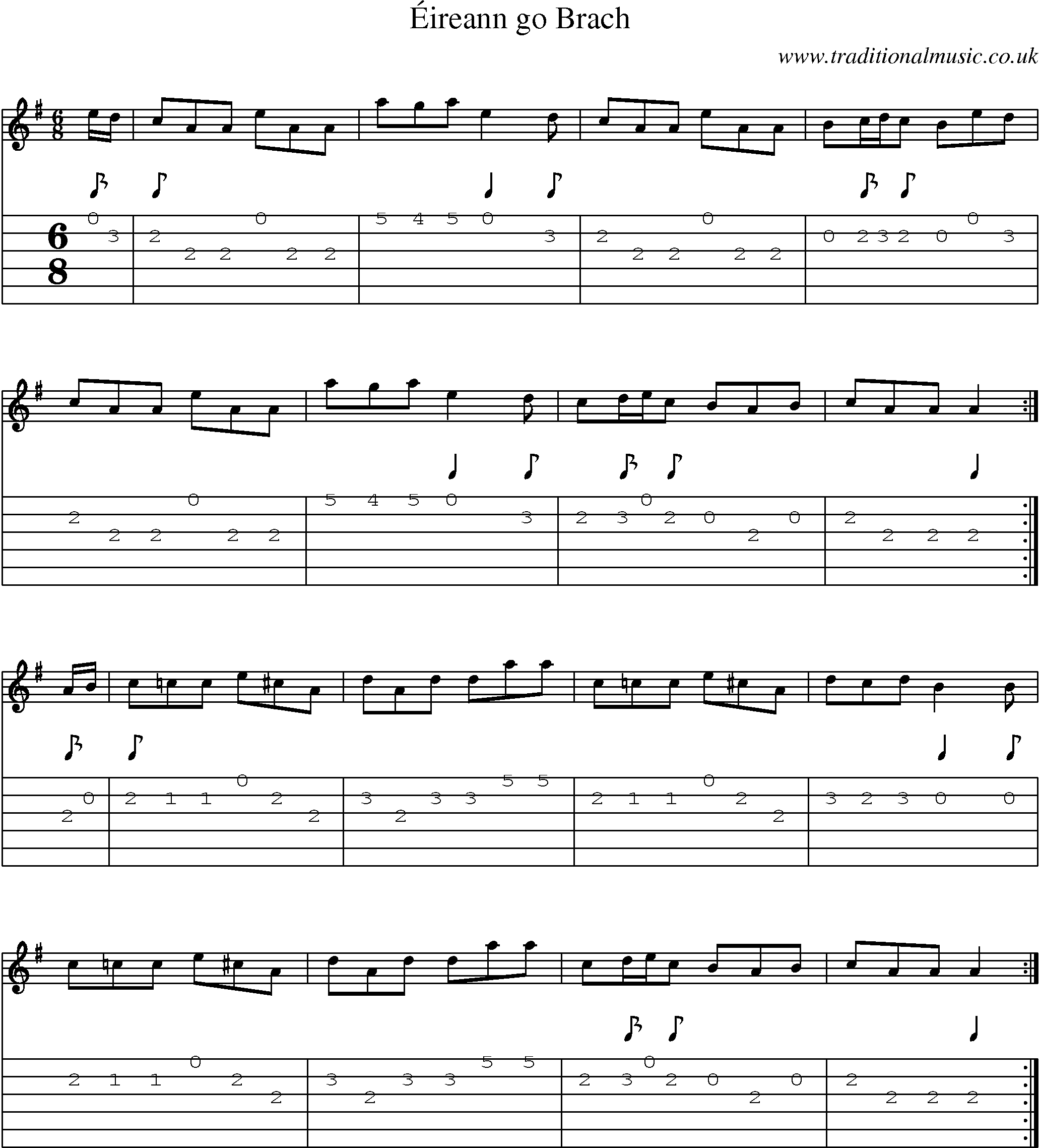 Music Score and Guitar Tabs for Eireann Go Brach