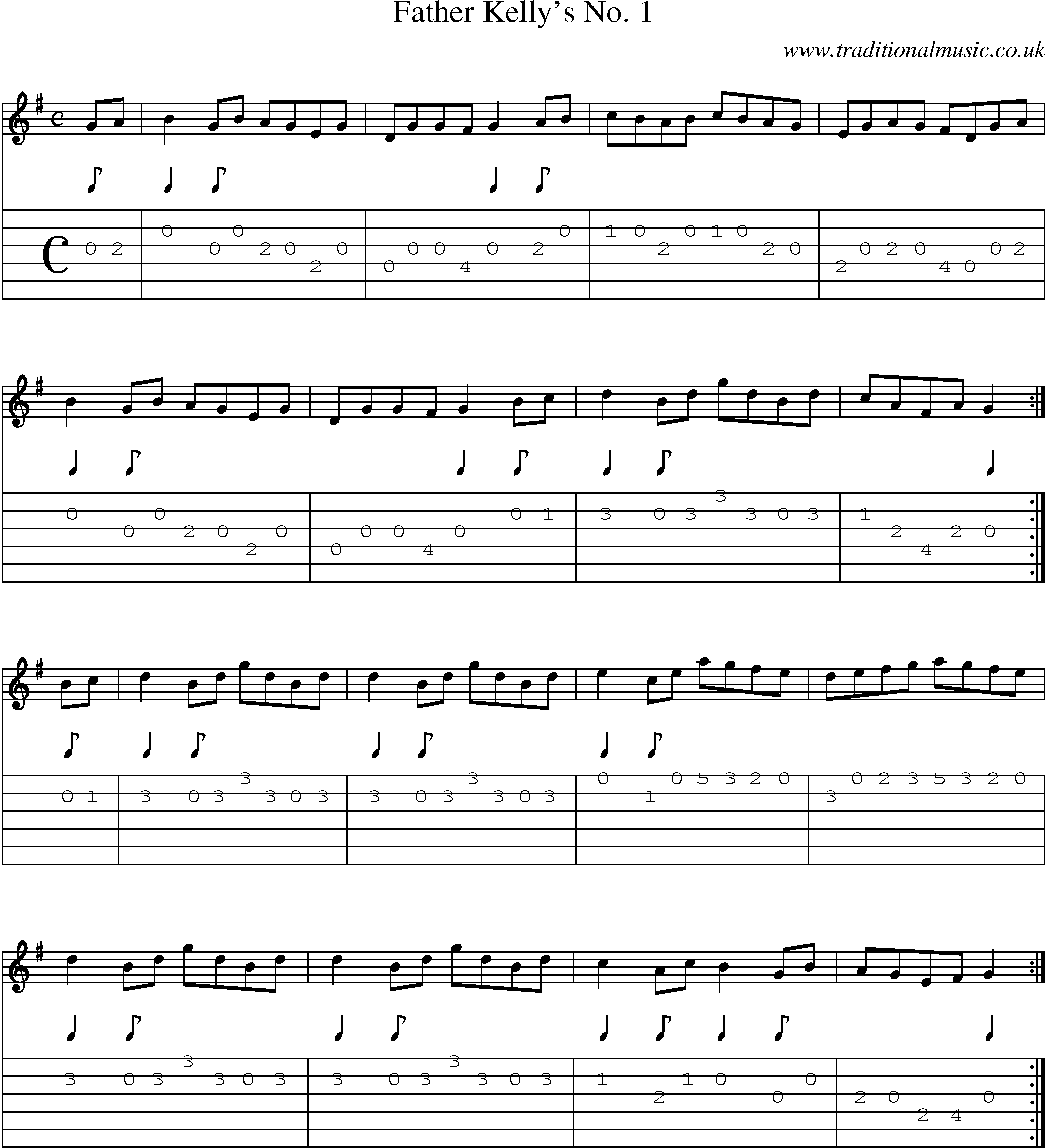 Music Score and Guitar Tabs for Father Kellys No 1