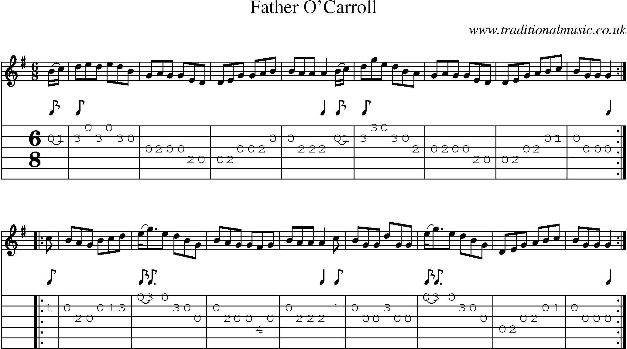 Music Score and Guitar Tabs for Father O Carroll