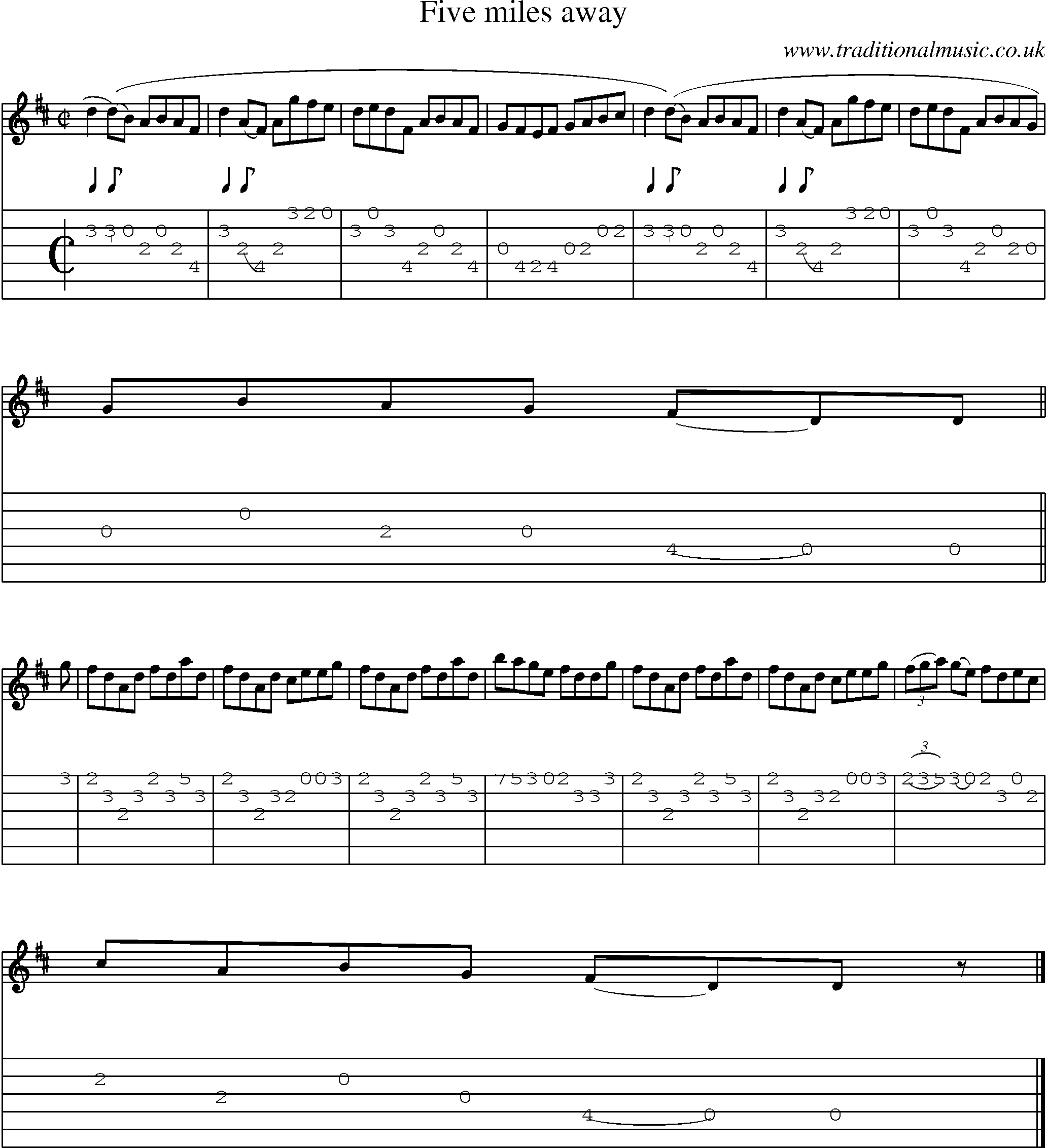 Music Score and Guitar Tabs for Five Miles Away
