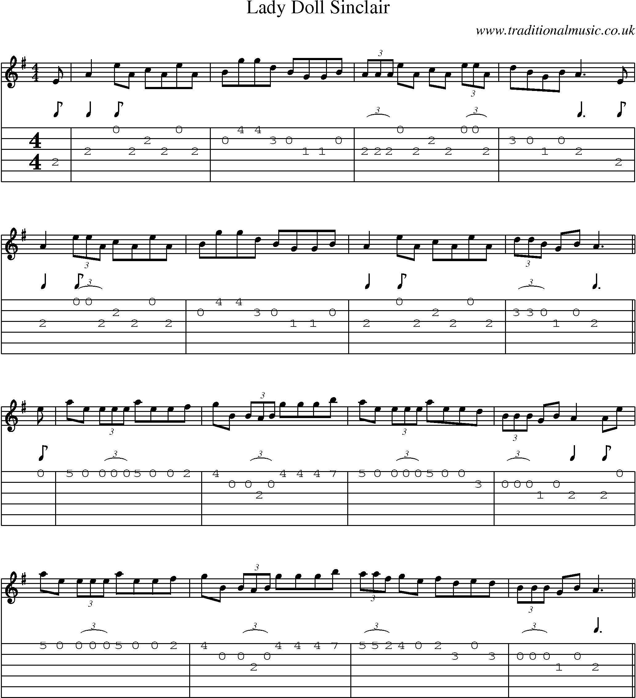 Music Score and Guitar Tabs for Lady Doll Sinclair
