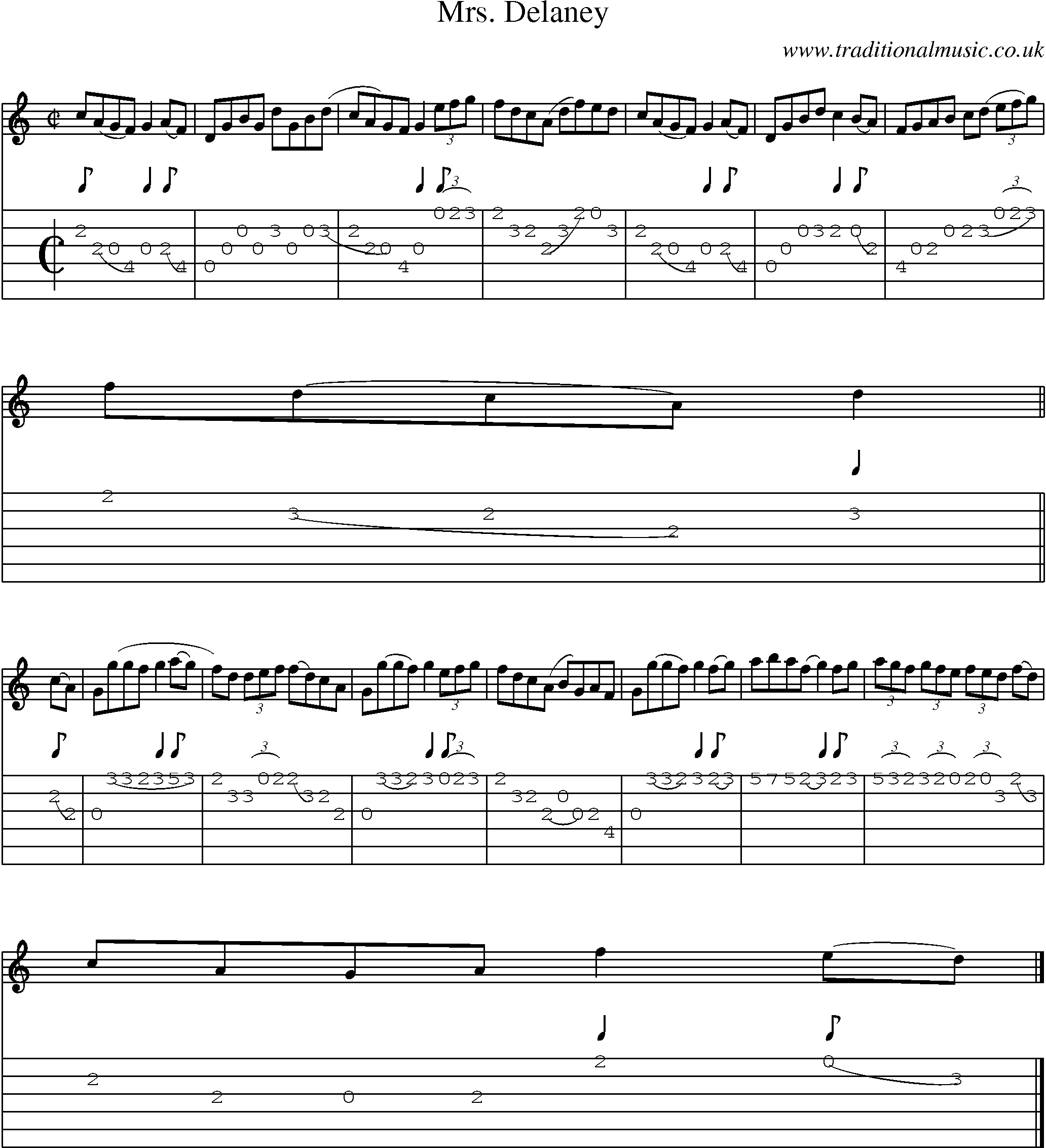 Music Score and Guitar Tabs for Mrs Delaney