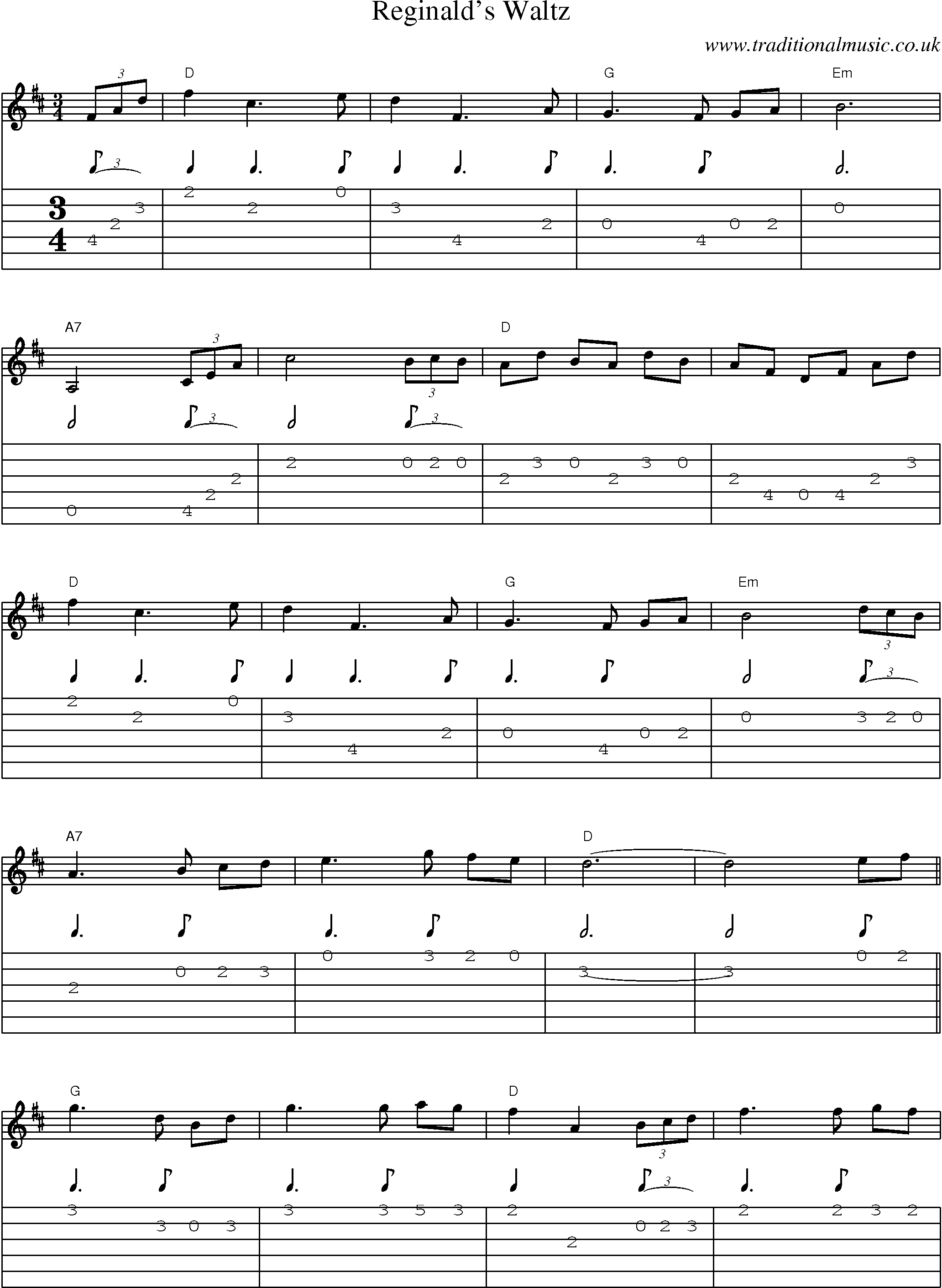 Music Score and Guitar Tabs for Reginalds Waltz