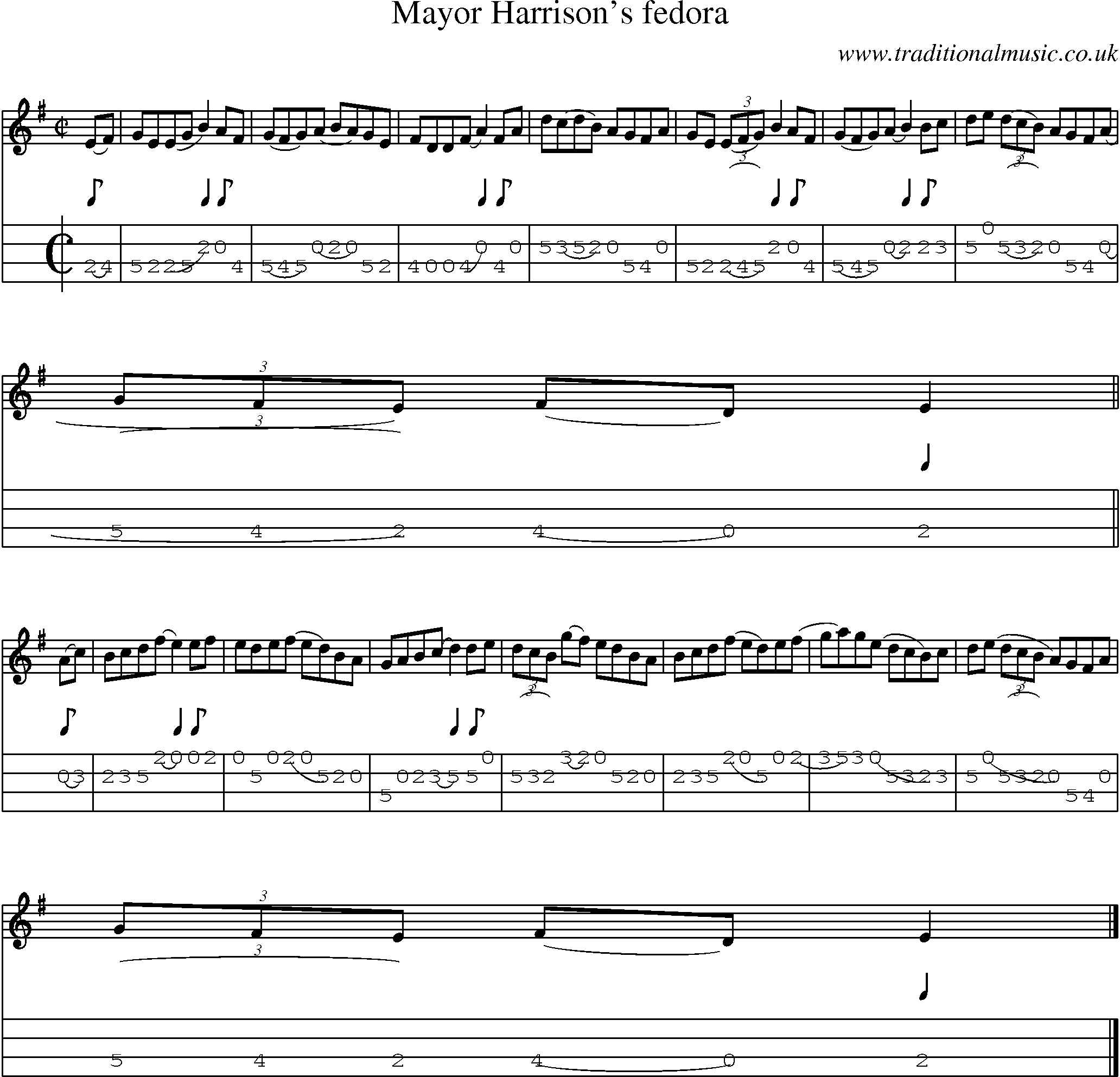 Music Score and Mandolin Tabs for Mayor Harrisons Fedora