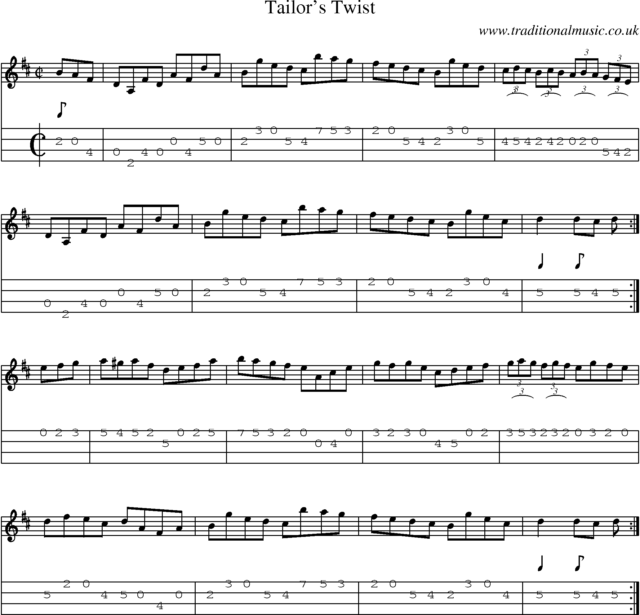 Music Score and Mandolin Tabs for Tailors Twist