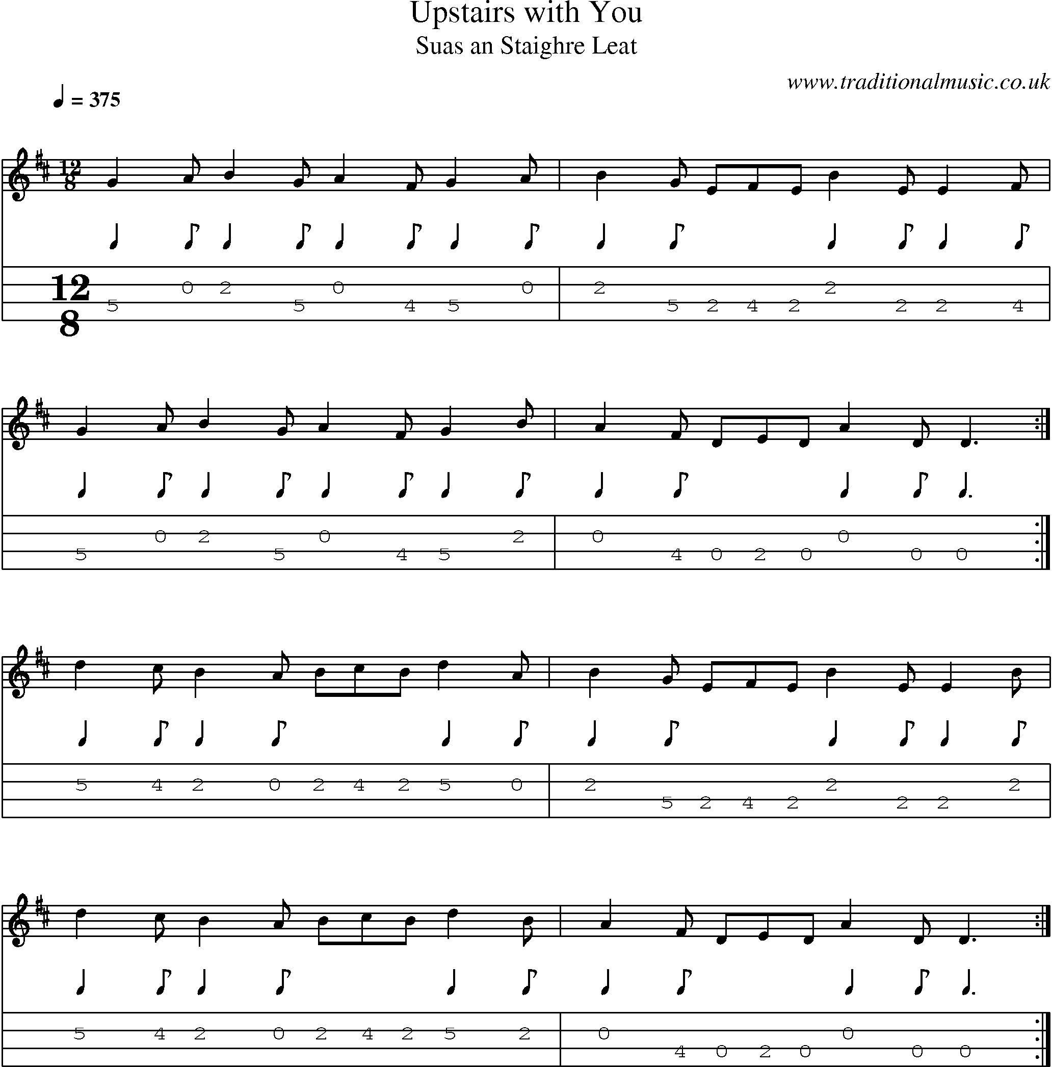Music Score and Mandolin Tabs for Upstairs With You