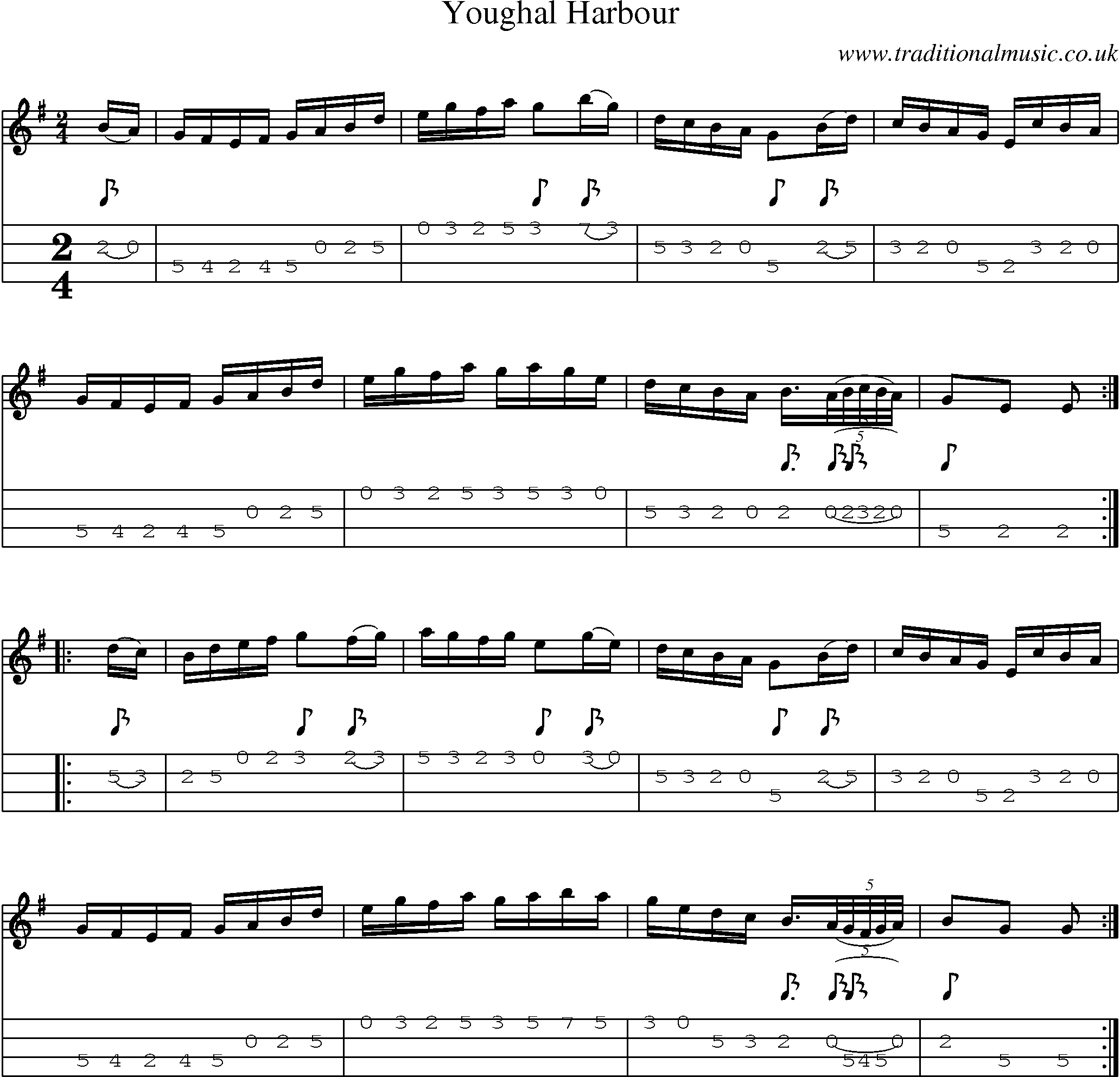 Music Score and Mandolin Tabs for Youghal Harbour