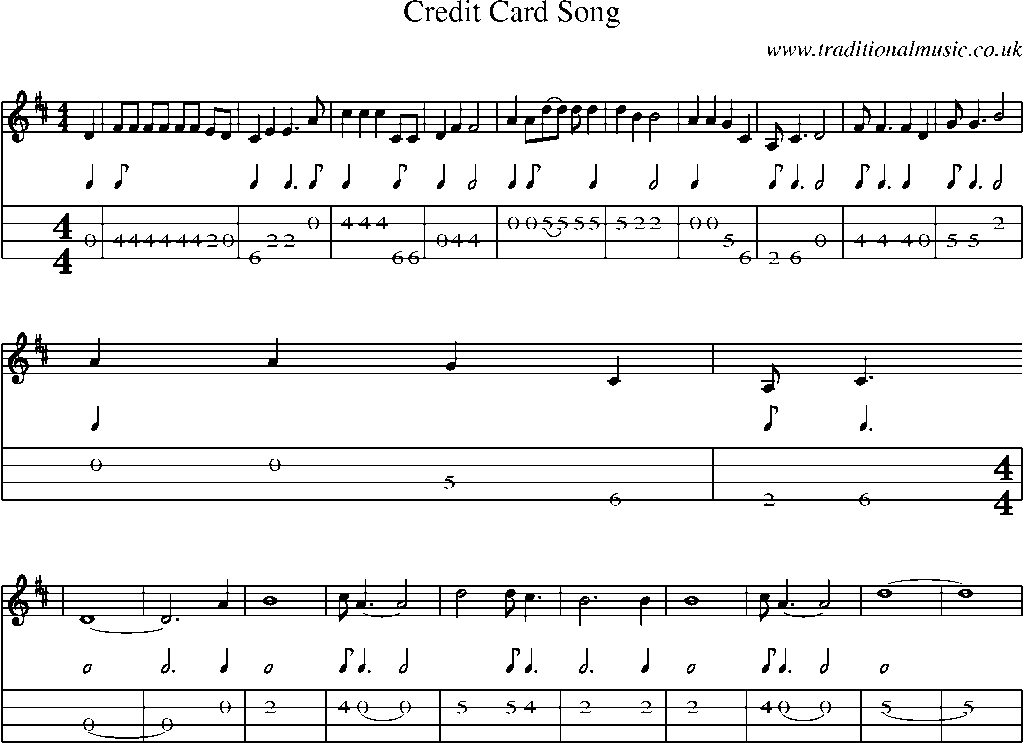 Mandolin Tab and Sheet Music for Credit Card Song