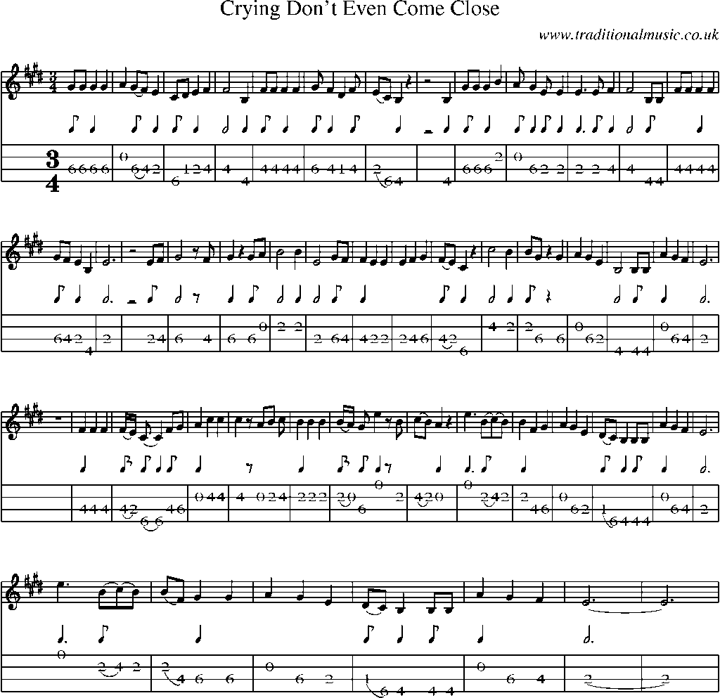 Mandolin Tab and Sheet Music for Crying Don't Even Come Close