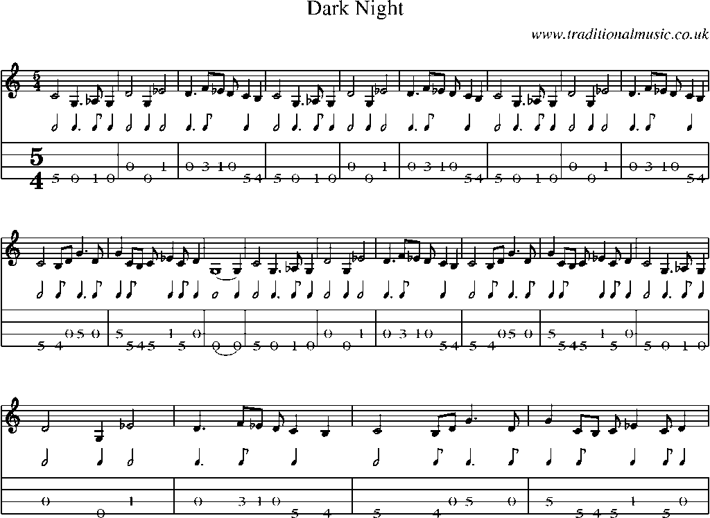 Mandolin Tab and Sheet Music for Dark Night