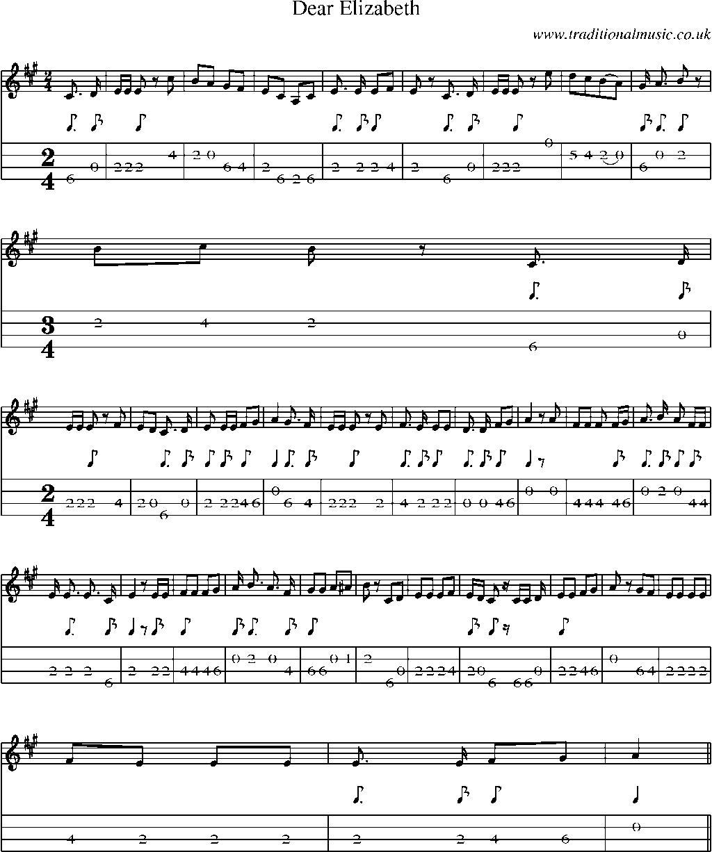 Mandolin Tab and Sheet Music for Dear Elizabeth