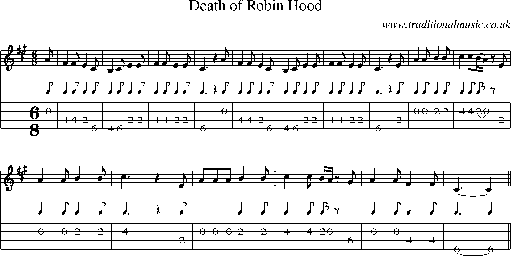 Mandolin Tab and Sheet Music for Death Of Robin Hood
