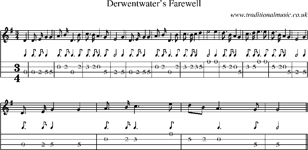 Mandolin Tab and Sheet Music for Derwentwater's Farewell(1)