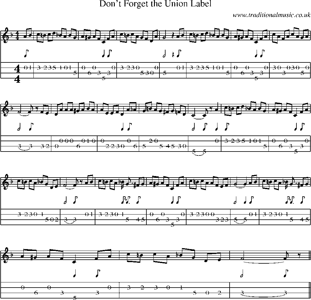 Mandolin Tab and Sheet Music for Don't Forget The Union Label