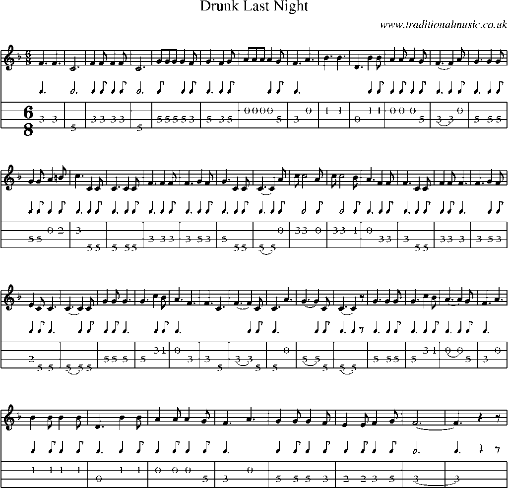 Mandolin Tab and Sheet Music for Drunk Last Night