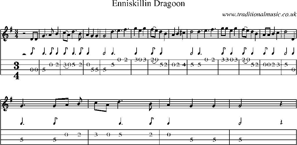 Mandolin Tab and Sheet Music for Enniskillin Dragoon