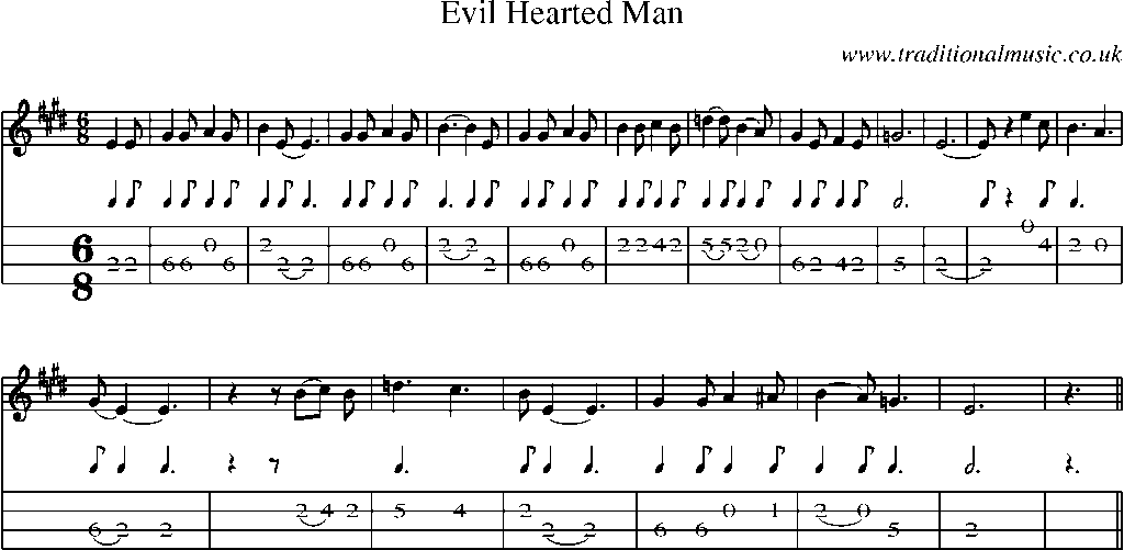 Mandolin Tab and Sheet Music for Evil Hearted Man