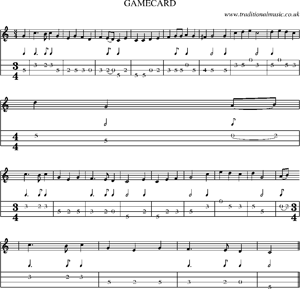Mandolin Tab and Sheet Music for Gamecard