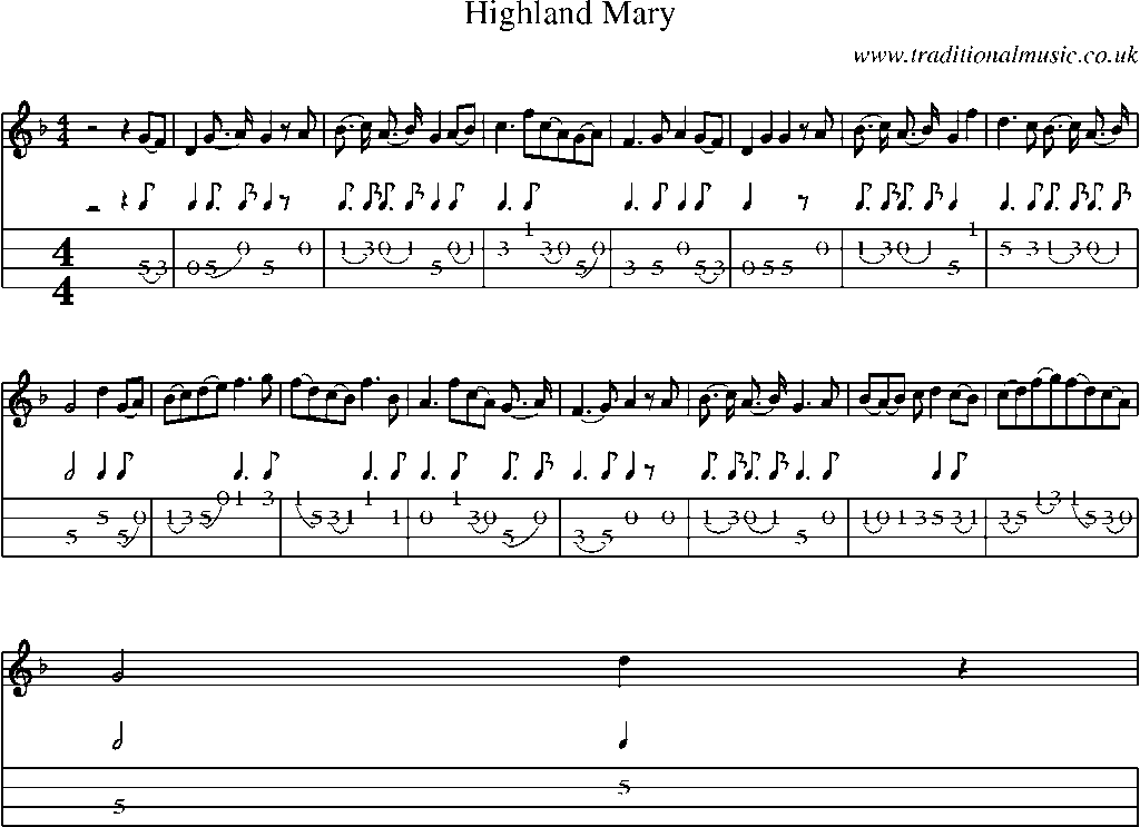 Mandolin Tab and Sheet Music for Highland Mary