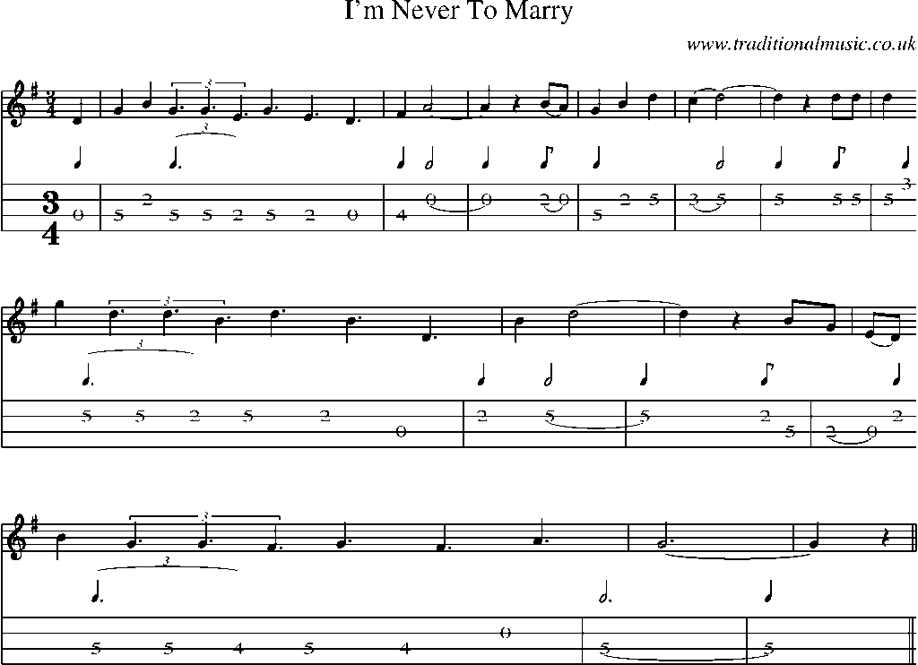 Mandolin Tab and Sheet Music for I'm Never To Marry(1)