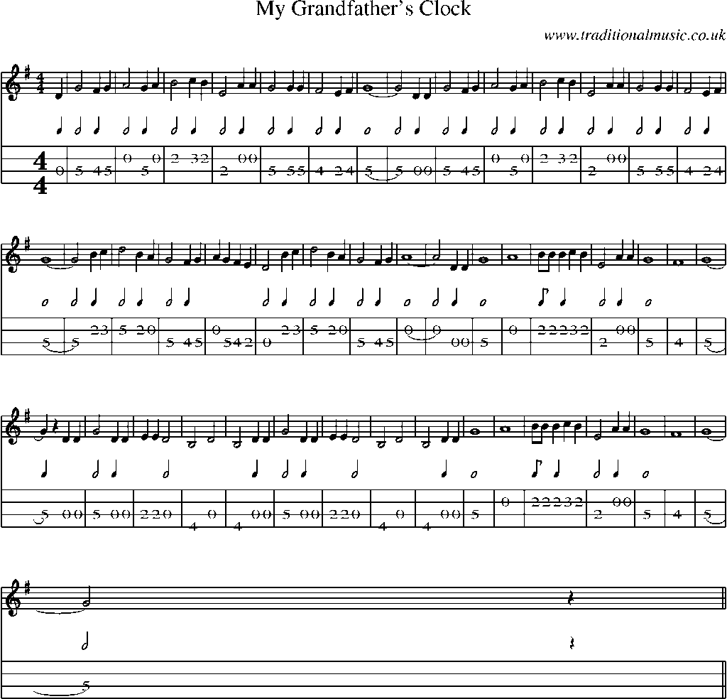Mandolin Tab and Sheet Music for My Grandfather's Clock