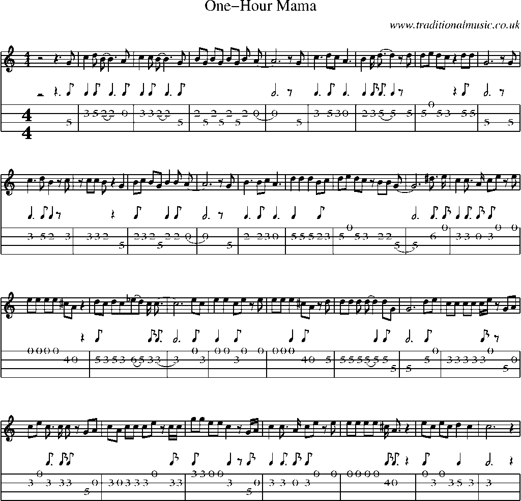 Mandolin Tab and Sheet Music for One-hour Mama