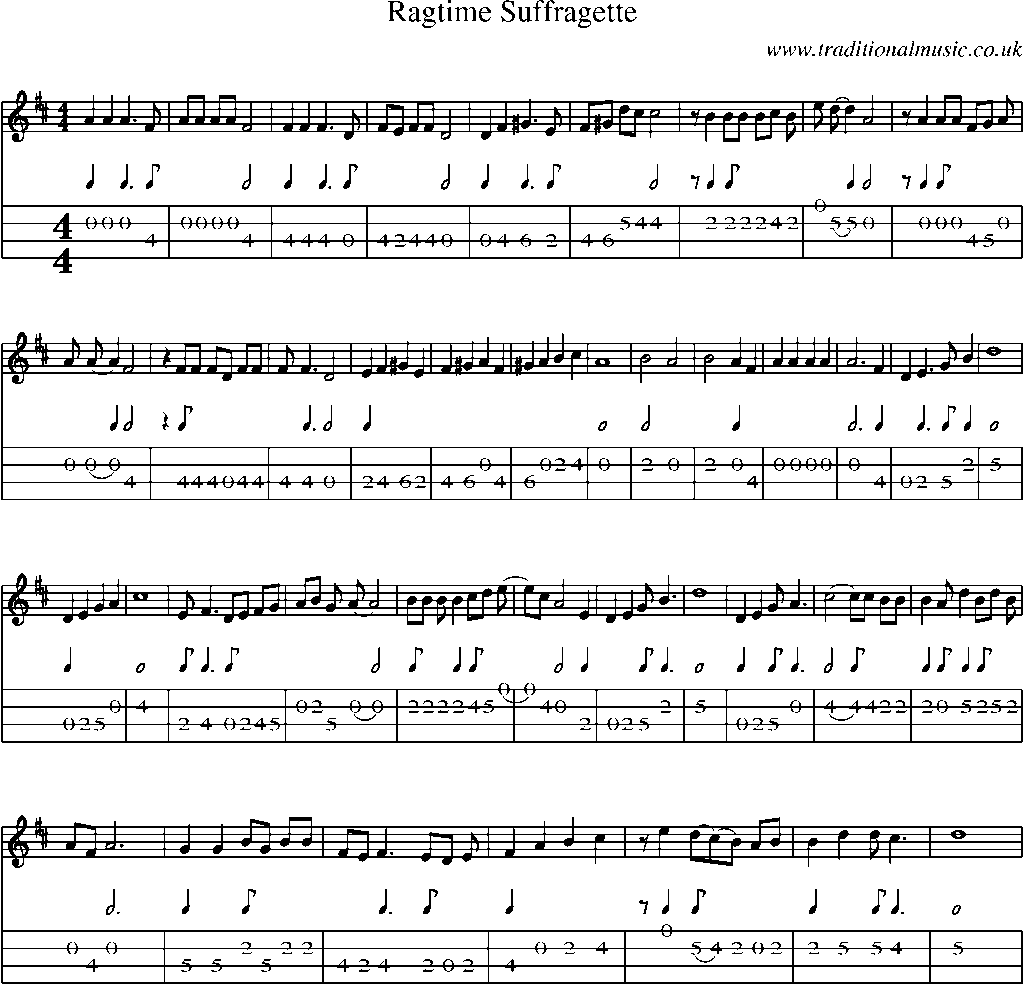 Mandolin Tab and Sheet Music for Ragtime Suffragette
