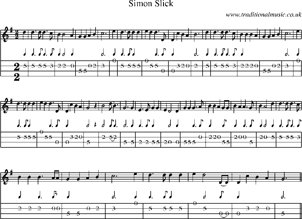 Mandolin Tab and Sheet Music for Simon Slick