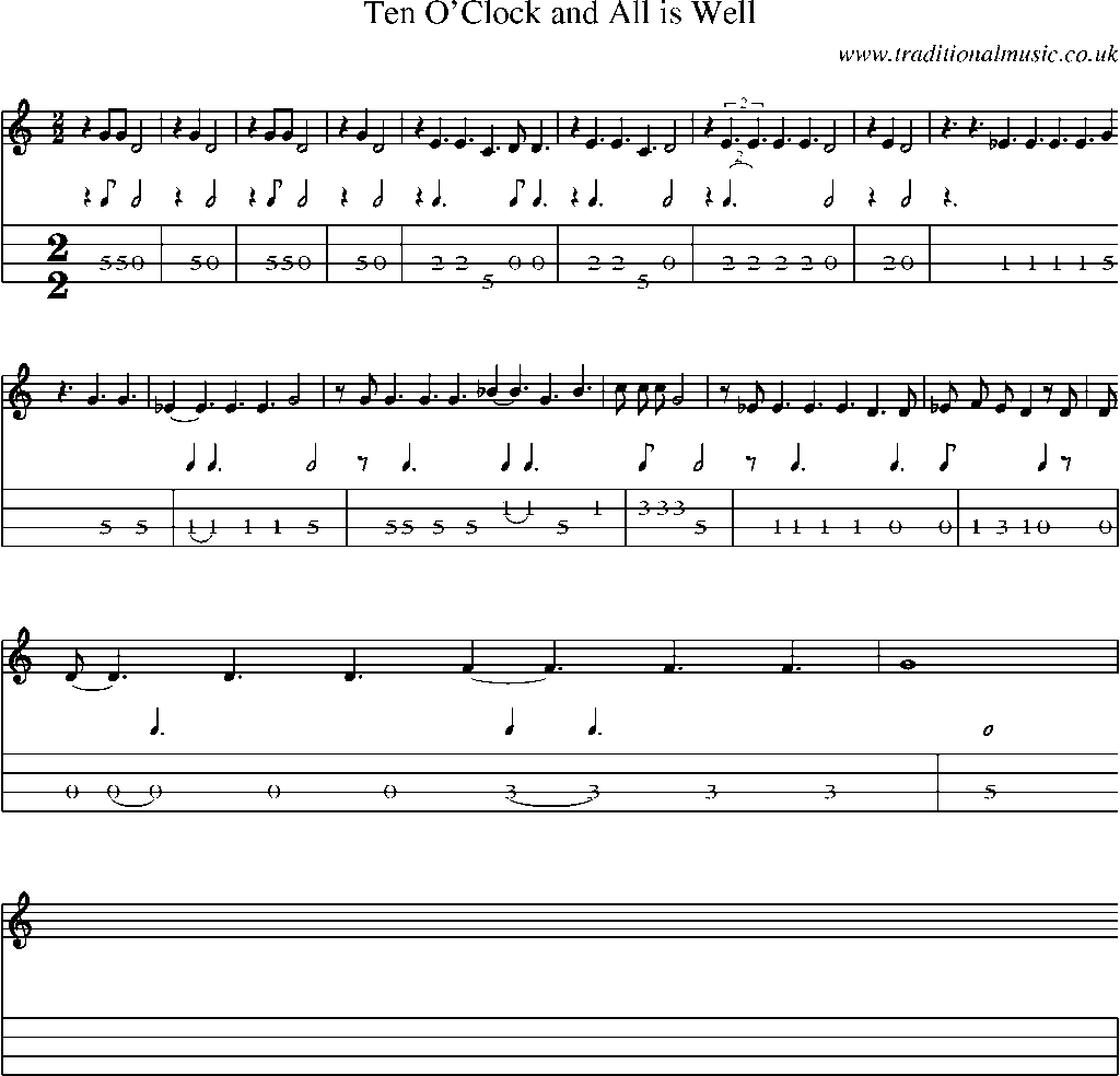 Mandolin Tab and Sheet Music for Ten O'clock And All Is Well