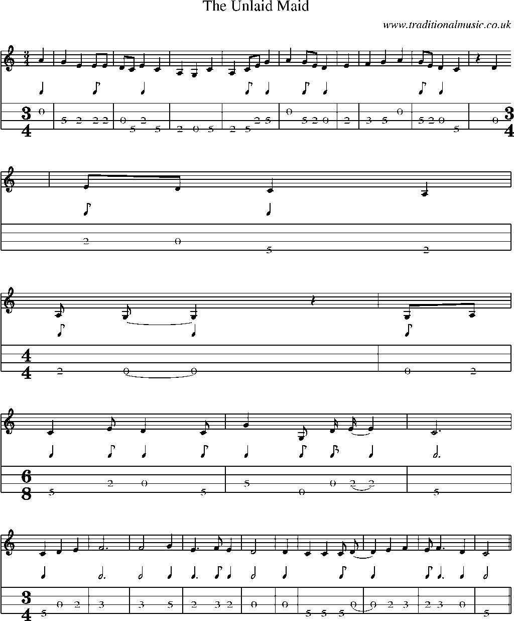 Mandolin Tab and Sheet Music for The Unlaid Maid
