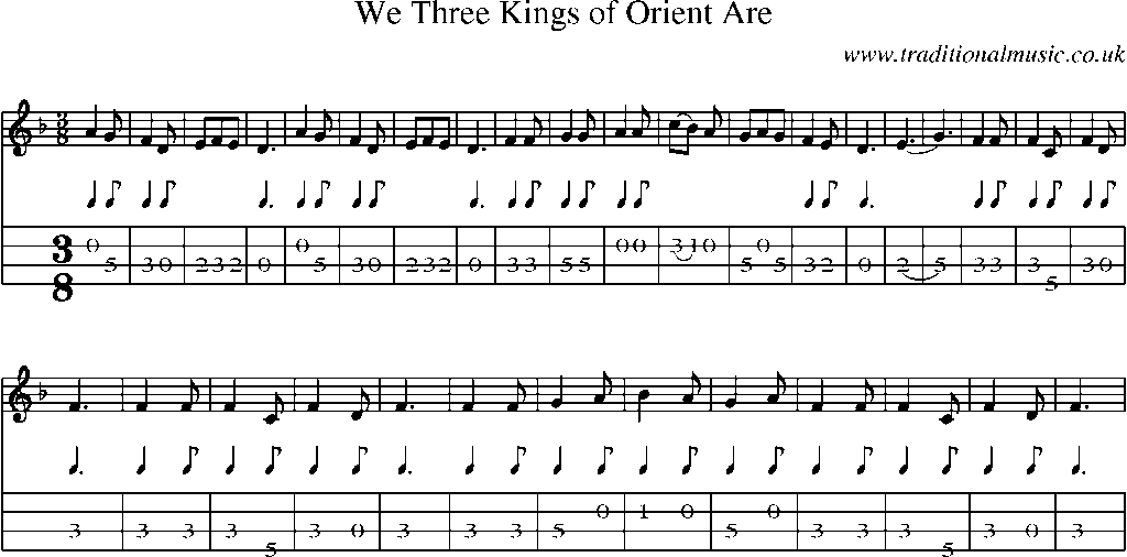 Mandolin Tab and Sheet Music for We Three Kings Of Orient Are