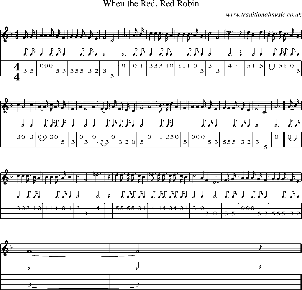 Mandolin Tab and Sheet Music for When The Red, Red Robin(1)