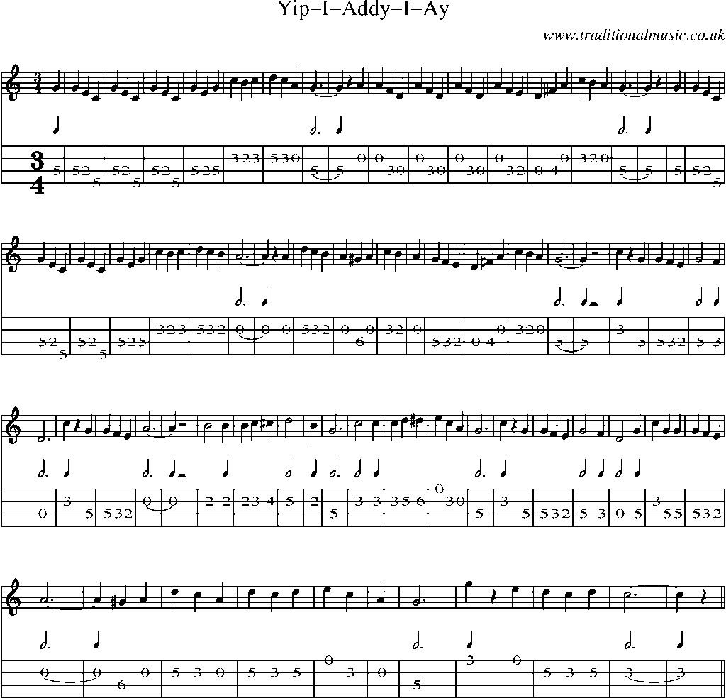 Mandolin Tab and Sheet Music for Yip-i-addy-i-ay