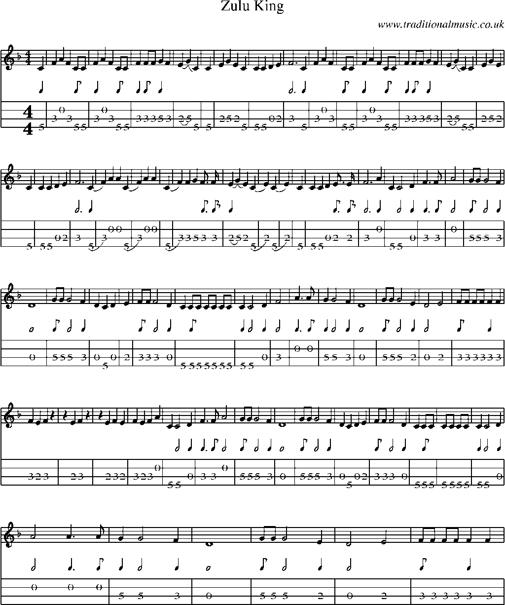 Mandolin Tab and Sheet Music for Zulu King