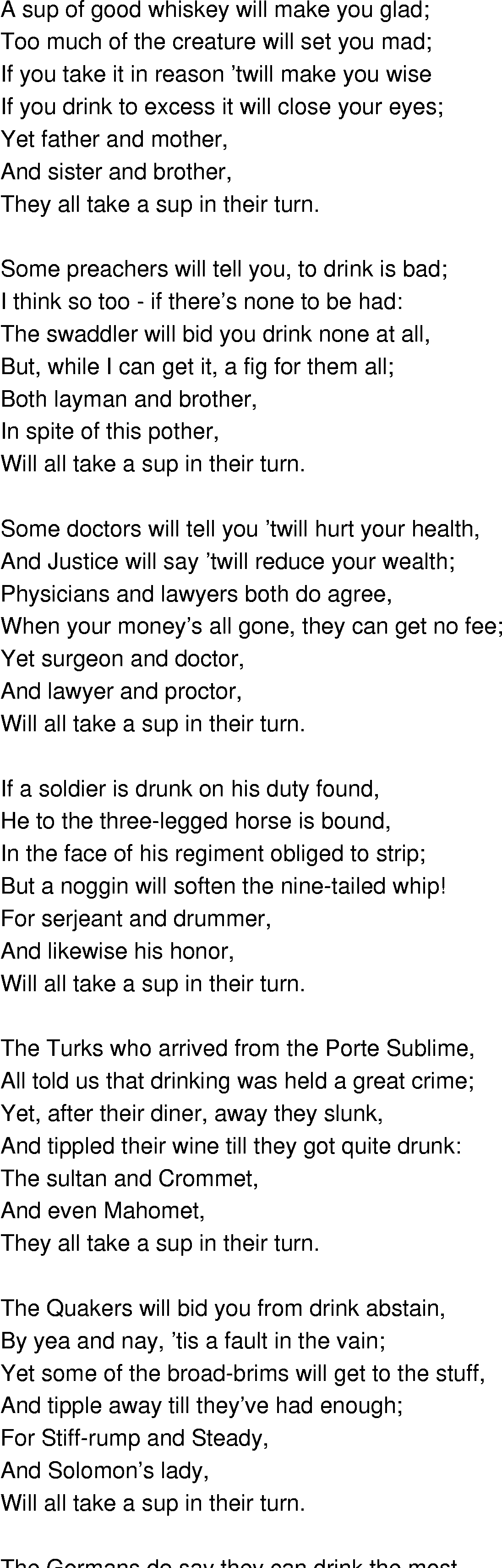 Old-Time (oldtimey) Song Lyrics - a sup of good whiskey