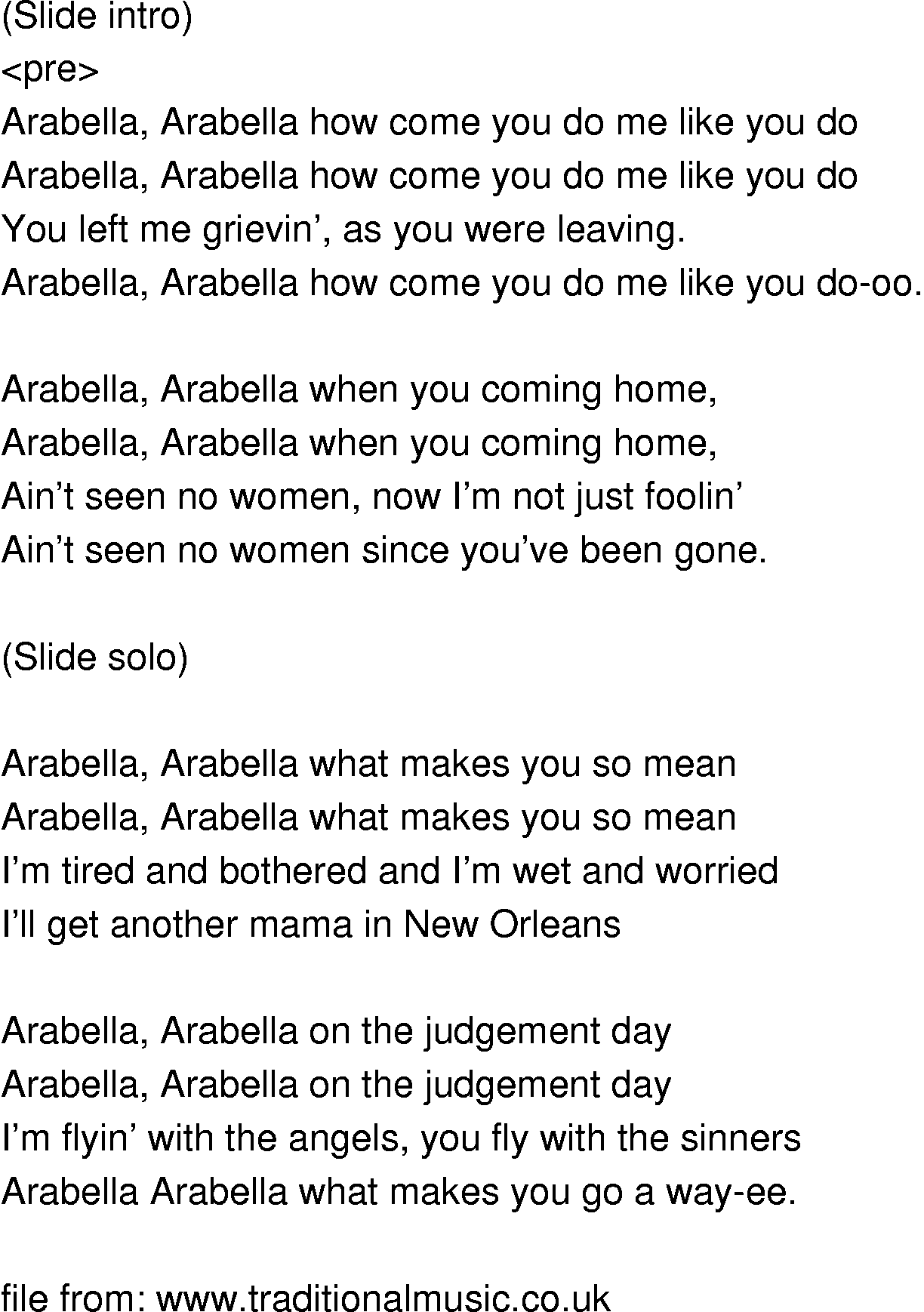 Old-Time (oldtimey) Song Lyrics - arabella