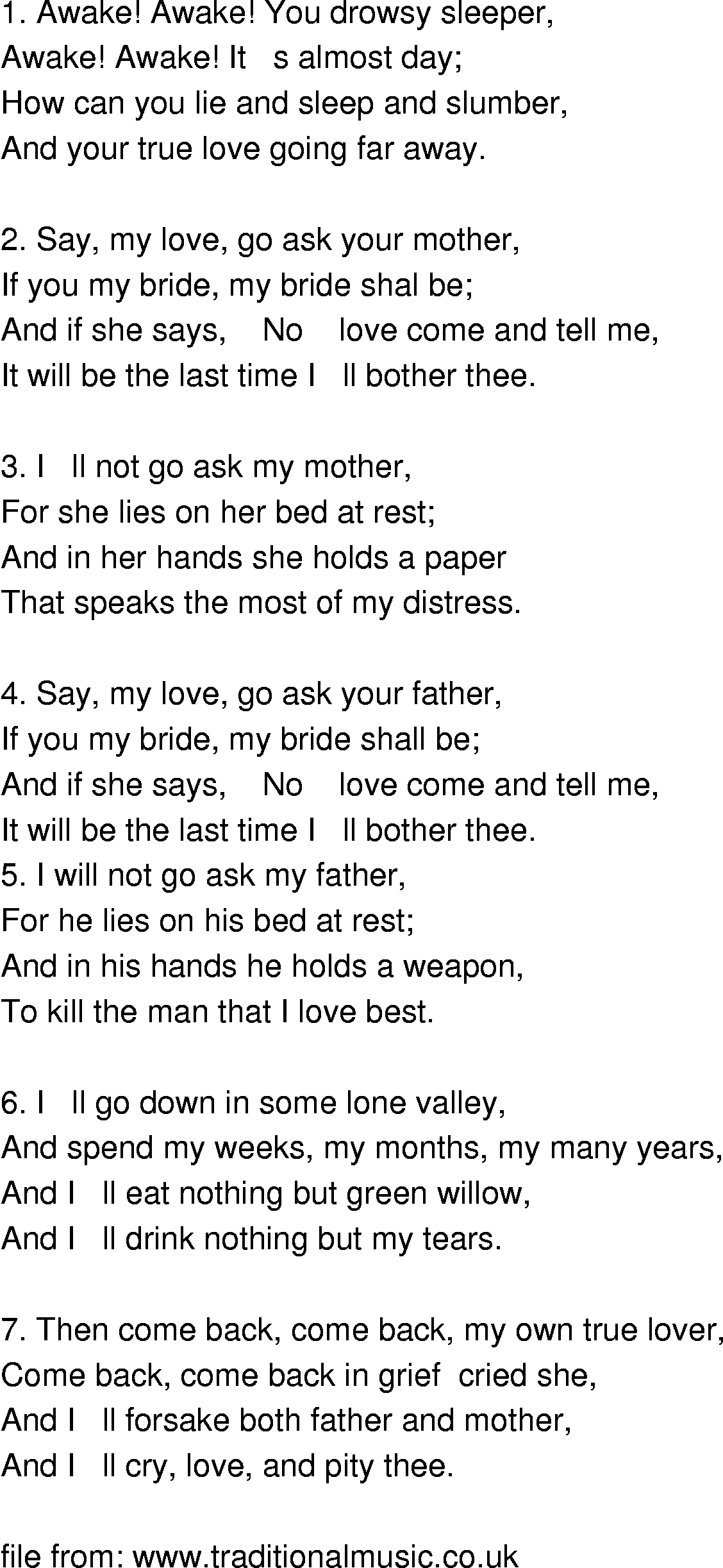 Old-Time (oldtimey) Song Lyrics - awake awake
