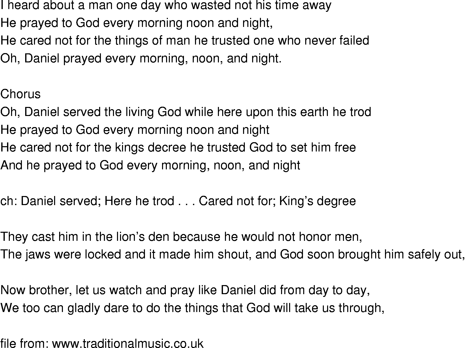 Old-Time (oldtimey) Song Lyrics - daniel prayed