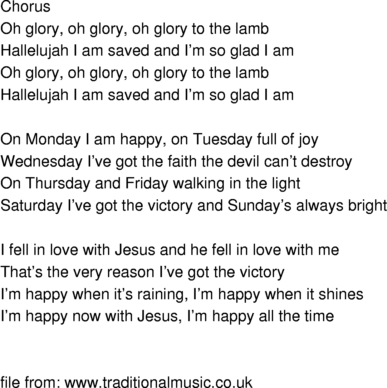 Old-Time (oldtimey) Song Lyrics - glory to the lamb