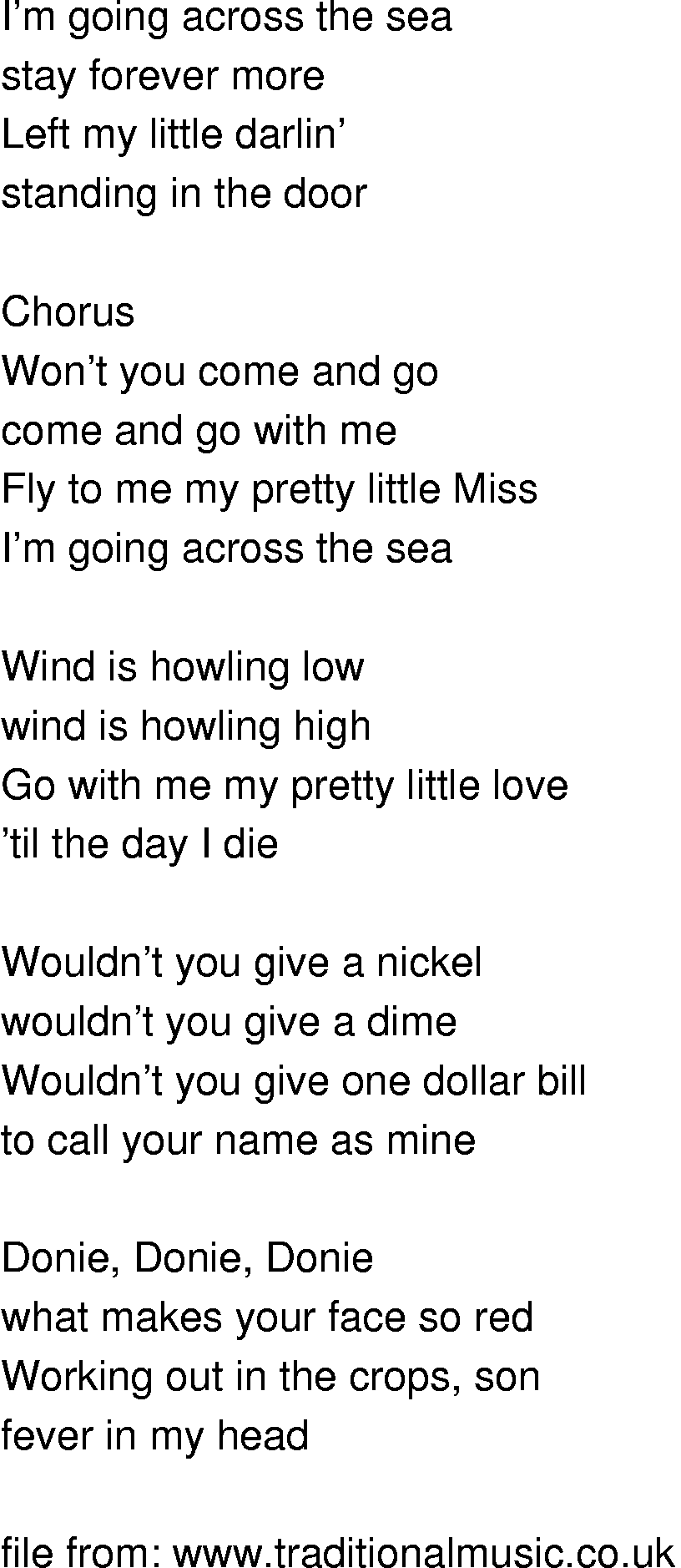 Old-Time (oldtimey) Song Lyrics - going across the sea