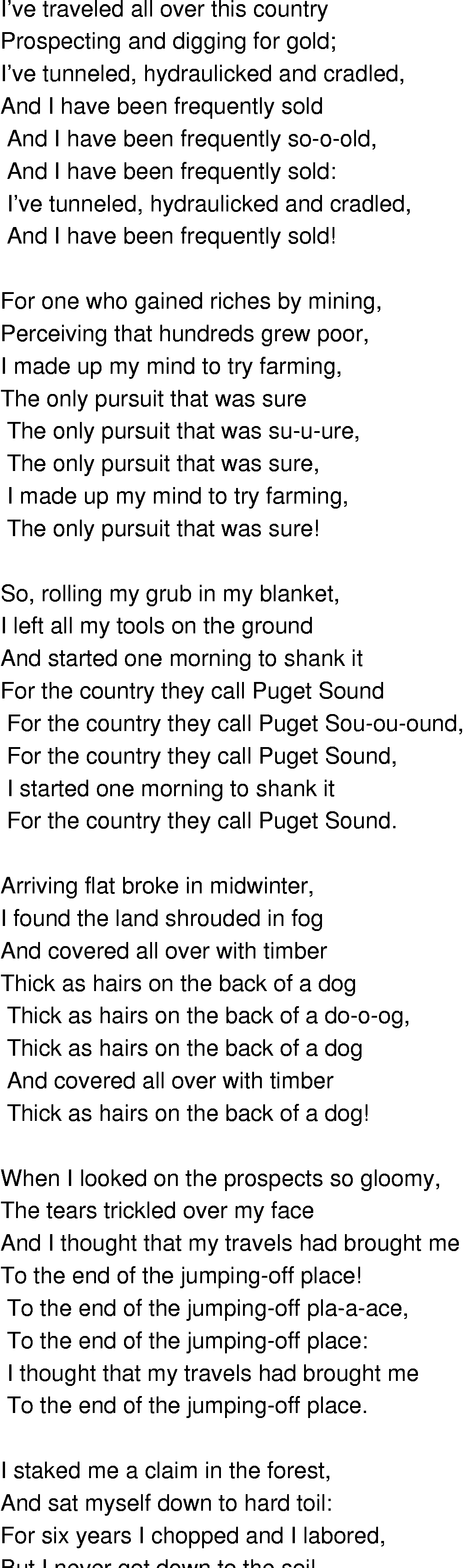 Old-Time (oldtimey) Song Lyrics - lay of the old settler