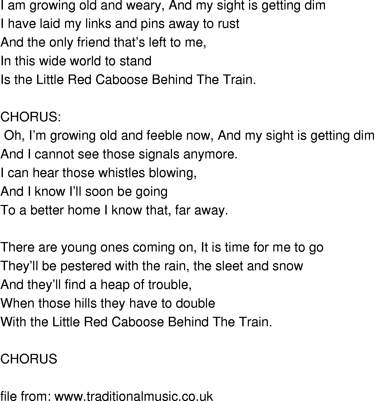 Old-Time (oldtimey) Song Lyrics - little red caboose behind the train