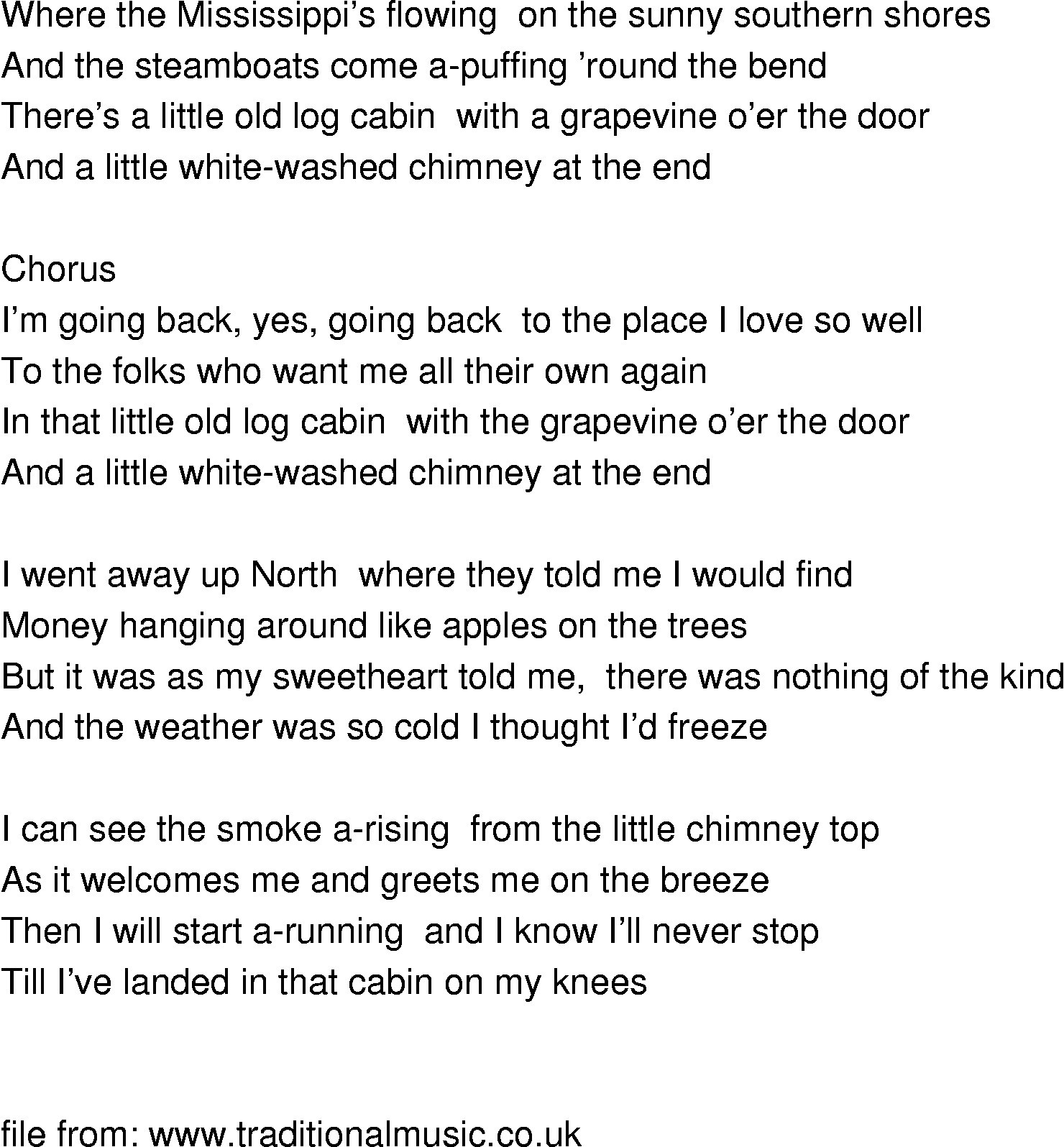 Old-Time (oldtimey) Song Lyrics - little whitewashed chimney