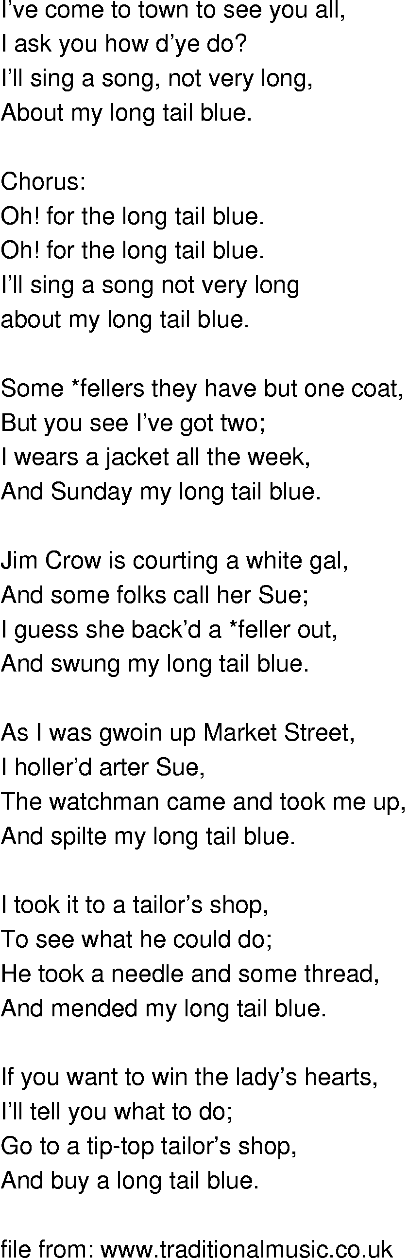 Old-Time (oldtimey) Song Lyrics - my long tail blue