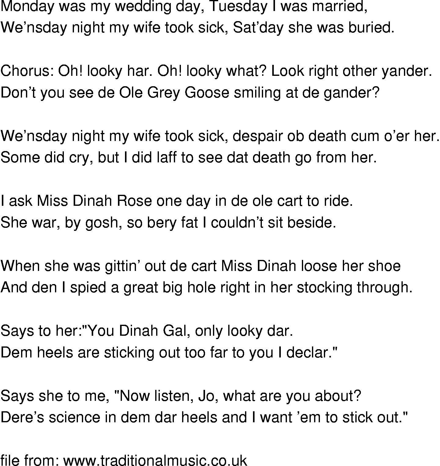 Old-Time (oldtimey) Song Lyrics - my wife died on a saturday night