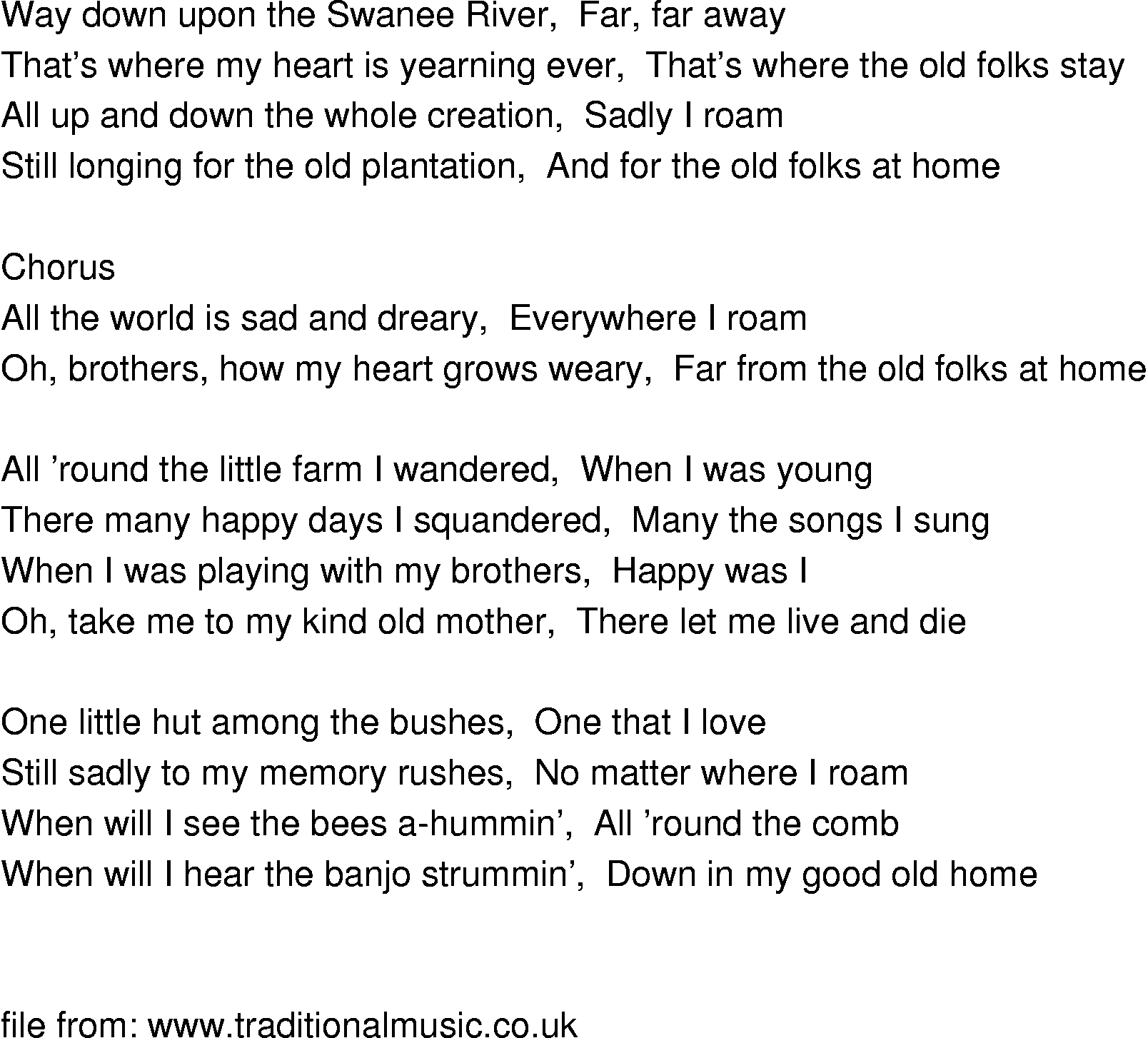 Old-Time (oldtimey) Song Lyrics - old folks at home