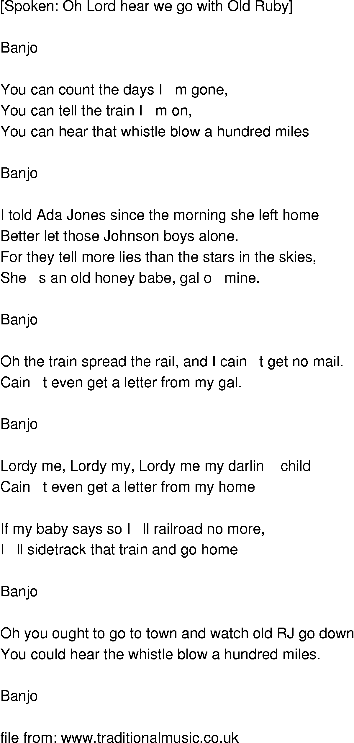 Old-Time (oldtimey) Song Lyrics - old ruby