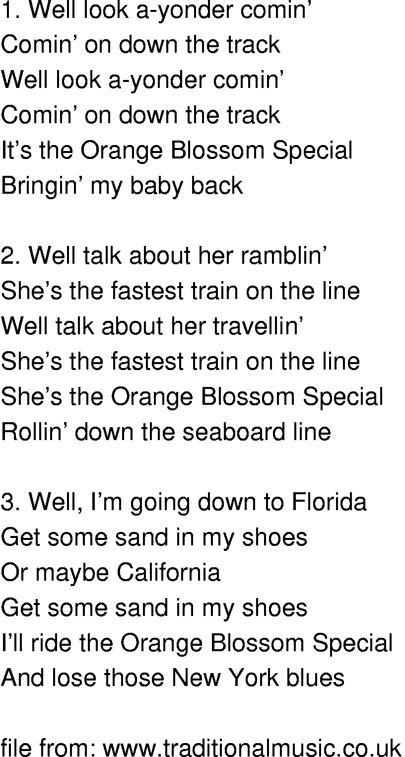 Old-Time (oldtimey) Song Lyrics - orange blossom specia